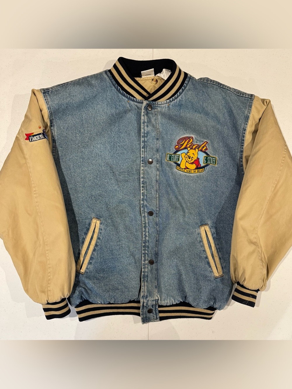 Vintage Winnie the Pooh Denim Varsity Jacket size Large Disney